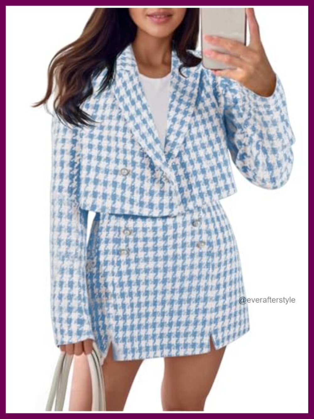 Tweed Cropped Blazer & Mini Skirt 2 Piece Business Suit Set